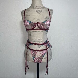Ctrl Nuit Indie Lingerie Brand 3 piece Lace Floral Set